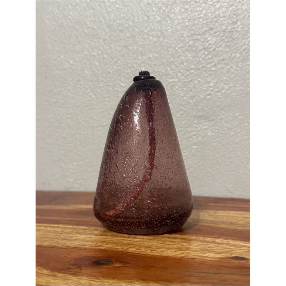 Vintage Hand Blown Amethyst Art Glass Oil Lamp 4.5x3 Controlled Bubble Cone Art